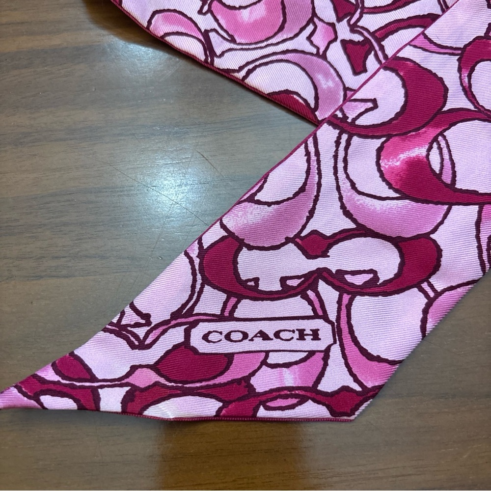 Coach Signature 100% Silk Skinny Pony Bag Scarf Vibrant Pink Monogram Y2K C Logo - Picture 2 of 8